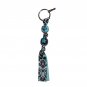 Handpainted Brown &  Blue Flower Grosgrain Ribbon Keychain