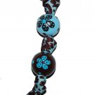 Handpainted Brown &  Blue Flower Grosgrain Ribbon Keychain