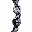 Handpainted Black & White Flower Grosgrain Ribbon Keychain