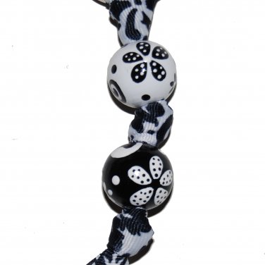 Handpainted Black & White Flower Grosgrain Ribbon Keychain