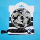 Soccer Handmade Flower Foe Elastic Headband & Matching Hair Tie