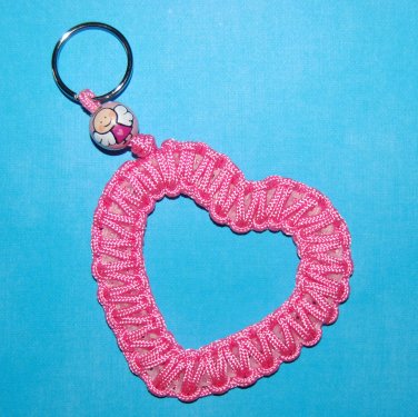 Handpainted Breast Cancer Awareness Angel Paracord Heart Keychain