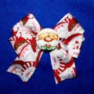 Christmas Santa Claus Red Green Grosgrain Ribbon Fabric Button Hair Bow Clip