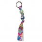Handpainted Blue Green Daisy Flower Groovy Floral Grosgrain Ribbon Keychain