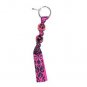 Handpainted Hot Pink & Black Floral Flower Scroll Grosgrain Ribbon Keychain