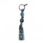 Handpainted Brown & Blue Floral Flower Scroll Grosgrain Ribbon Keychain