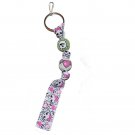 Handpainted Pink Heart and Skulls Grosgrain Ribbon Keychain