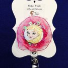 Elsa Inspired Retractable ID Badge Card Holder Pull Reel Belt Clip Pink Lanyard