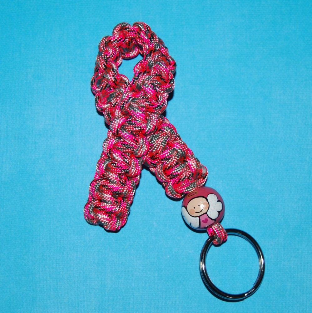 Handpainted Breast Cancer Angel Paracord Awareness Ribbon Keychain