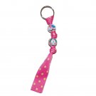 Handpainted Little Birdies and Bird Houses Pink Grosgrain Ribbon Keychain