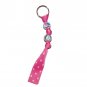 Handpainted Little Birdies and Bird Houses Pink Grosgrain Ribbon Keychain