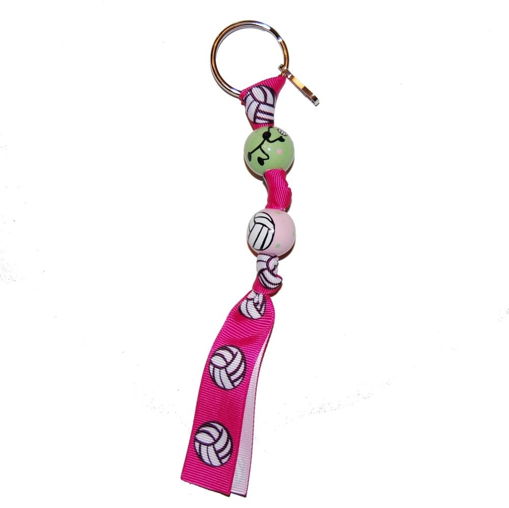 Handpainted Pink Volleyball Team Sport Grosgrain Ribbon Keychain