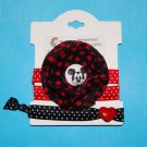 Handmade Fabric Flower Mickey Foe Elastic Headband and Matching Hair tie