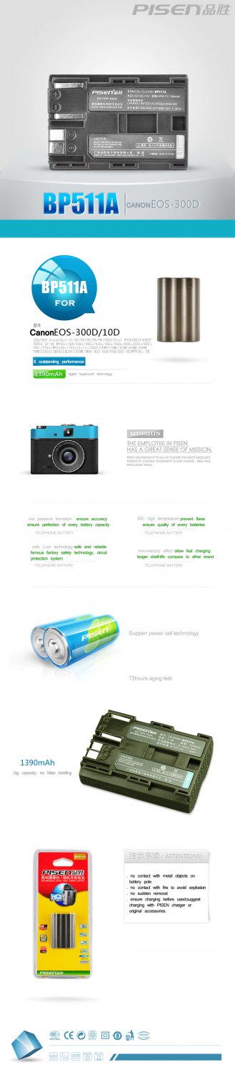 Canon MV750i MVX100i MVX150i ZR45MC BP-511A Pisen Camera Battery Free ...