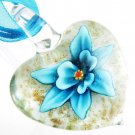 Heart Flower Handmade Art Glass Pendant Ribbon Necklace ! Gift Jewelry & Love