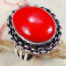 Retro design silver set red coral gemstone ring size 9.5 ! Gift Jewelry & Love