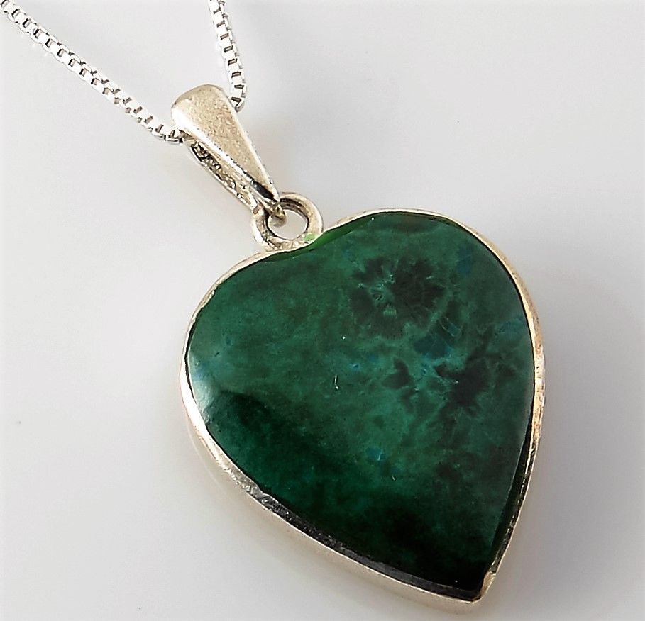 Fine natural real Eilat stone & solid sterling silver 925 pendant + necklace