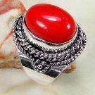 Fashion retro silver set red coral gemstone ring size 7 ! Gift Jewelry & Love