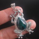 Silver 925 necklace & natural chrysocolla gemstone frog pendant ! Gift & Jewelry