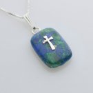 Fine solid sterling silver 925 necklace & Eilat stone pendant set Jesus cross