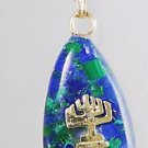 Eilat stone pendant 14k gold candelabrum - silver chain ! high quality jewelry