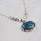 Fashion vintage 925 silver necklace & pendant set natural Eilat stone Israel