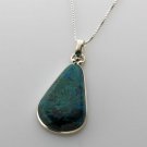 Fine solid sterling silver 925 set natural real Eilat stone pendant + necklace