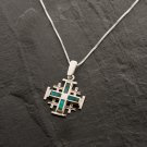 Fashion silver Jerusalem cross Eilat stone pendant & necklace ! Gift & Jewelry