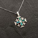 Fashion silver Jerusalem cross Eilat stone pendant & necklace ! Gift & Jewelry
