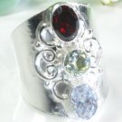 Fashion silver garnet & citrine & topaz ring size 5 1/2 ! Gift Jewelry & Love