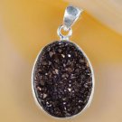 Fashion silver 925 chain & natural agate titanum druzy pendant ! Gift & Jewelry