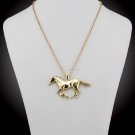 Fashion gold tone running horse pendant + 27" necklace ! Gift Jewelry & Love