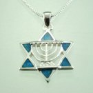 Fine Fashion silver Opal star of David pendant & chain ! Gift Jewelry & Love