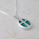 Silver necklace & pendant of cross set Malachite stone ! israel quality jewelry