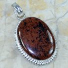 Silver chain & mahagony obsidian gemstone pendant 2 1/4" ! Gift Jewelry & Love