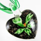 Heart Flower Handmade Art Murano Glass Pendant Ribbon Necklace ! Gift & Jewelry