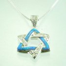 Fine silver Opal & Zircon star of David pendant + chain ! Gift Jewelry & Love