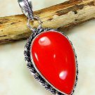 Fashion red coral gemstone pendant & sterling silver 925 chain ! Gift & Jewelry