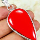 Fashion red coral gemstone pendant & sterling silver 925 chain ! Gift & Jewelry