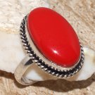 Fashion retro natural red coral gemstone silver ring size 9.5 ! Gift & Jewelry