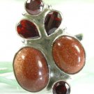Fashion sterling sun sitra & red garnet ring size 9 3/4 ! Gift Jewelry & Love