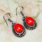 Special fashion silver & natural red coral stone earrings ! Gift Jewelry & Love