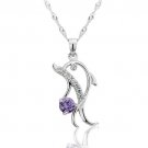 Silver 925 necklace & dolphin pendant set Purple Amethyst ! Jewelry Gift & love