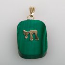 Malachite stone pendant 14K gold "live" Hebrew Israel