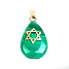 Fashion malachite stone & 14K gold star of David + sterling silver 925 necklace