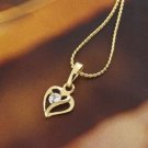 14k gold plated , heart + white zircon pendant & chain