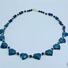 Genuine Azurite beaded necklace of hearts14k gold clasp ! High Quality Jewelry