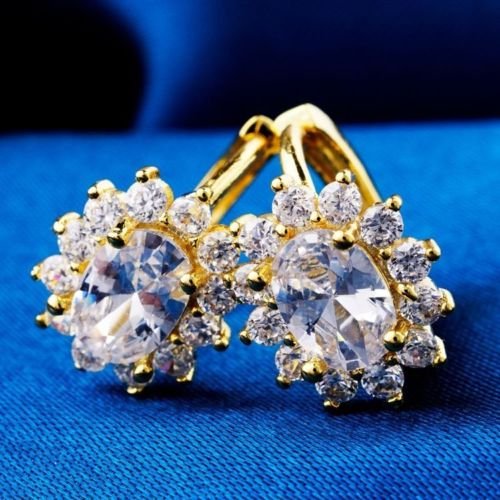 18K Gold Plated Beautiful White Cubic Zircons Earrings ! Gift Jewelry & Love