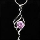 Fashion pink zircon gemstone silver plated pendant + necklace ! Gift & Jewelry