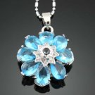 Flower Royal Blue Sapphire Accent 18K GP Pendant Chain ! Gift Jewelry & Love